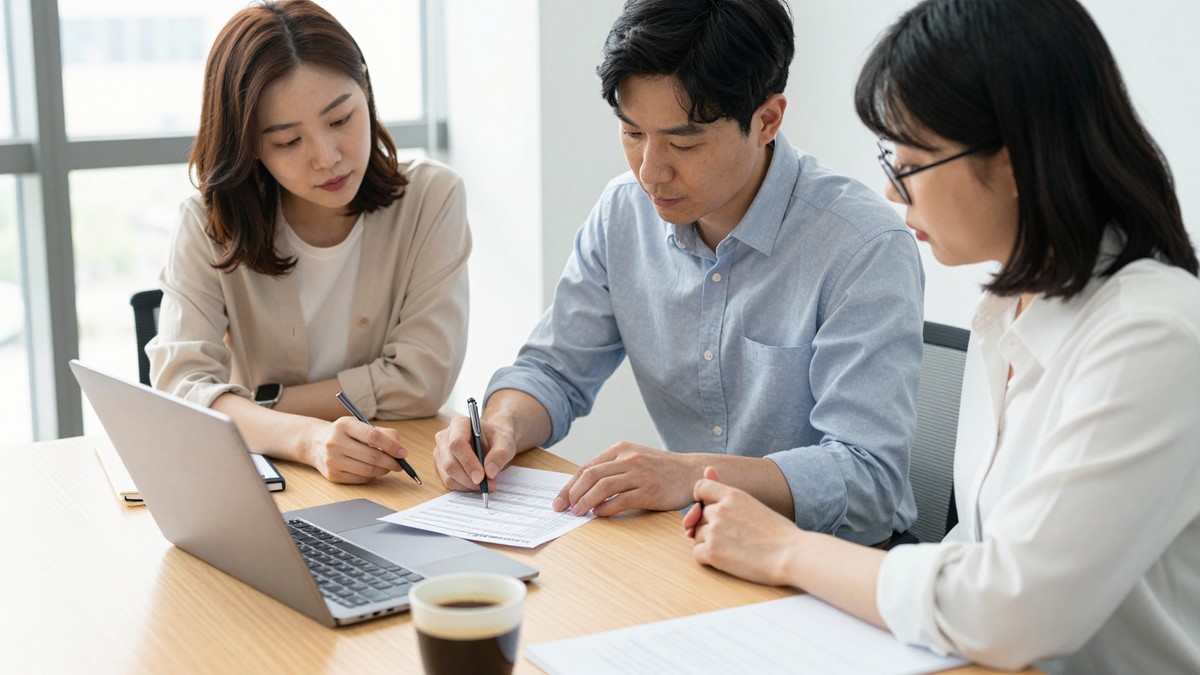 여러 역할별 접근 권한 표를 함께 검토하는 실무자들
