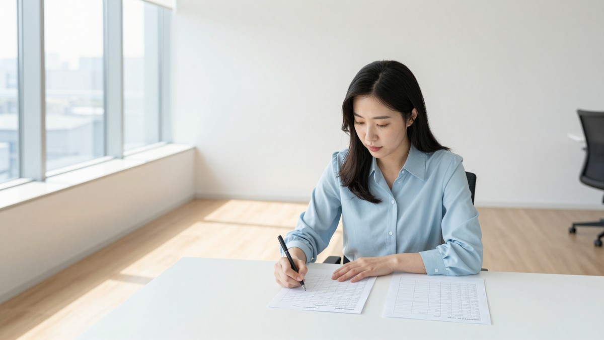 서울 스타트업 사무실에서 기획자가 스프레드시트에 월 사용자와 평균 토큰 칸을 채우는 모습