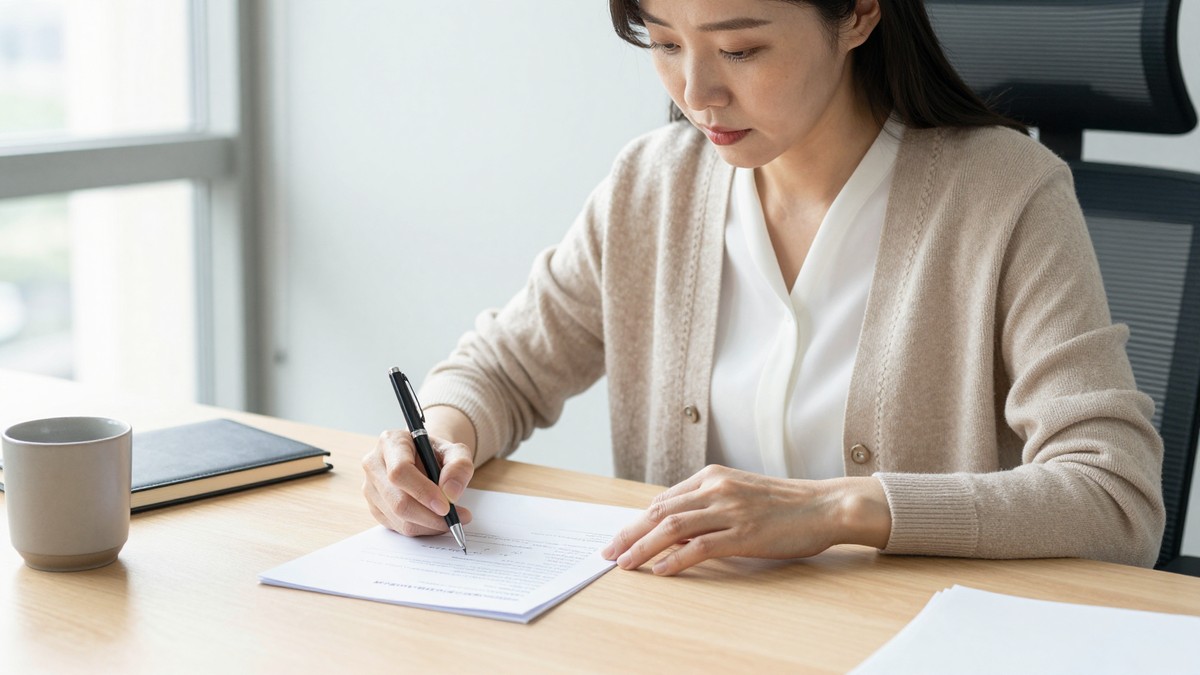 임원 결재용 한 장짜리 문서를 인쇄해 책상에 놓고 팀장이 PoC와 운영 숫자를 펜으로 확인하는 장면