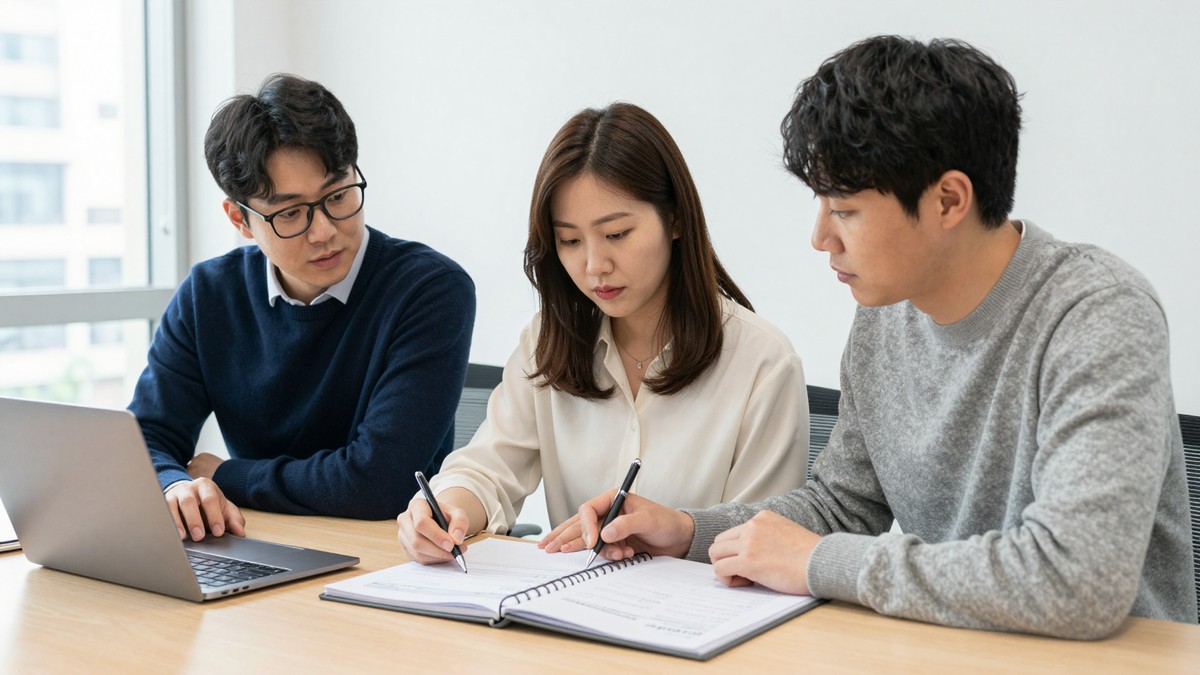 견적서를 펼쳐 놓고 빠진 항목을 짚어보는 모습