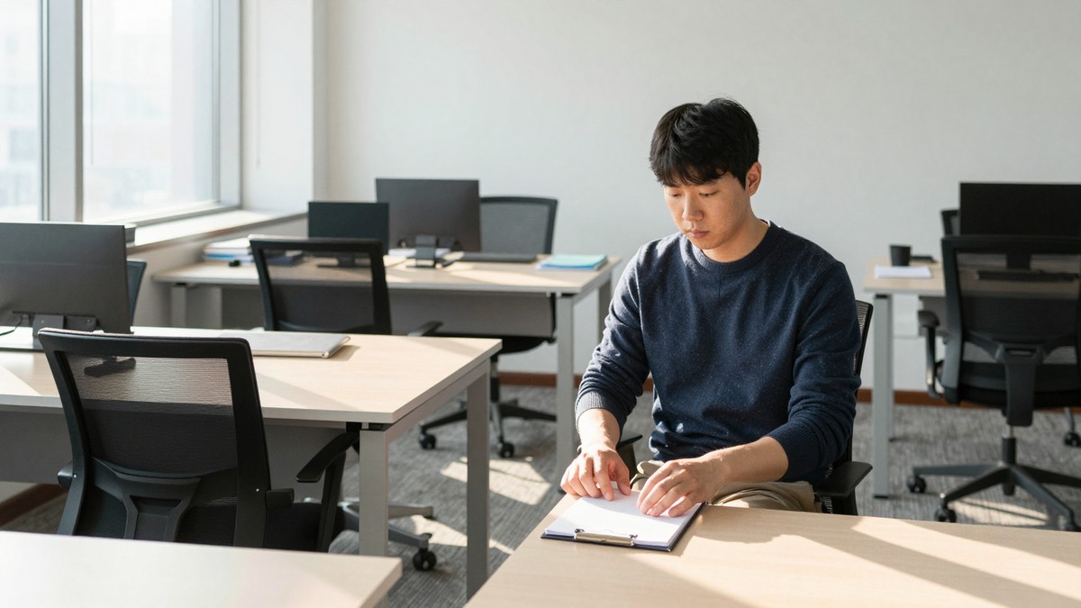 출시가 끝난 뒤 조용해진 개발팀 사무실에 빈 책상 몇 줄이 놓이고 창가로 오후 햇살이 드는 풍경