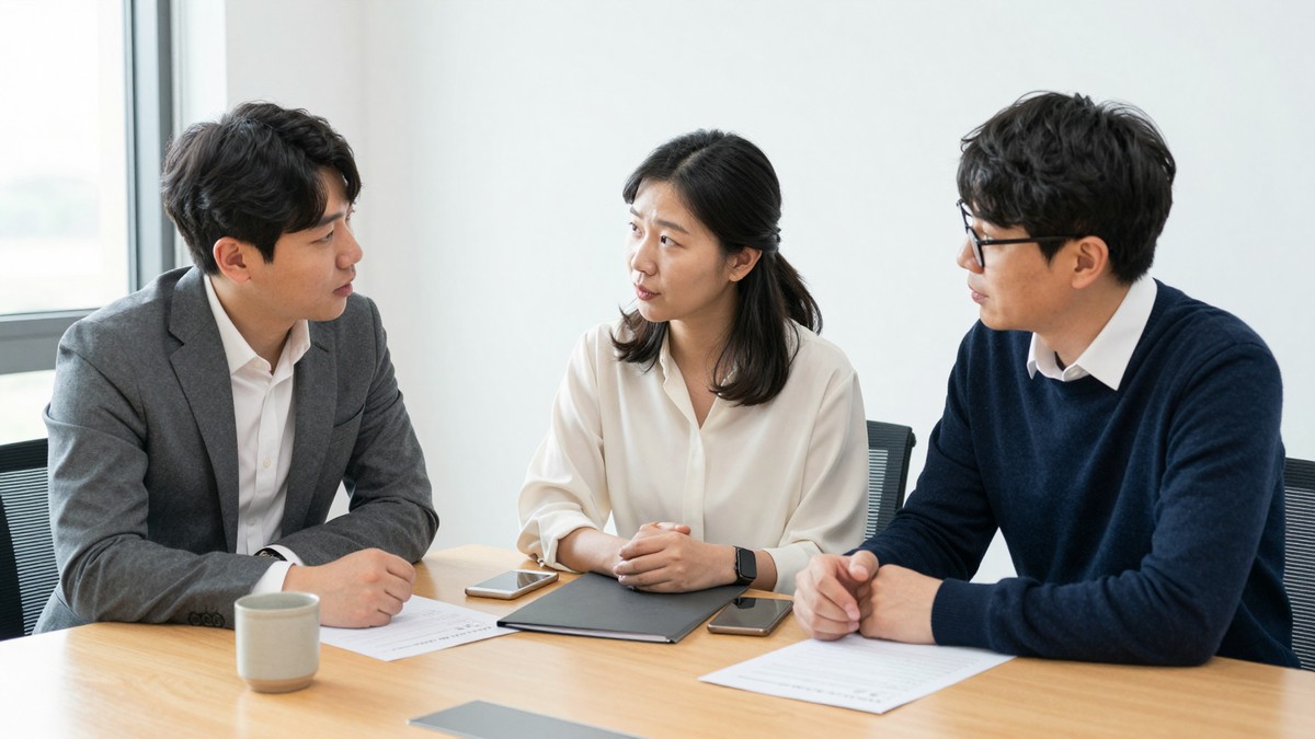 소규모 시험 도입 결과를 지표로 검토하는 회의 장면