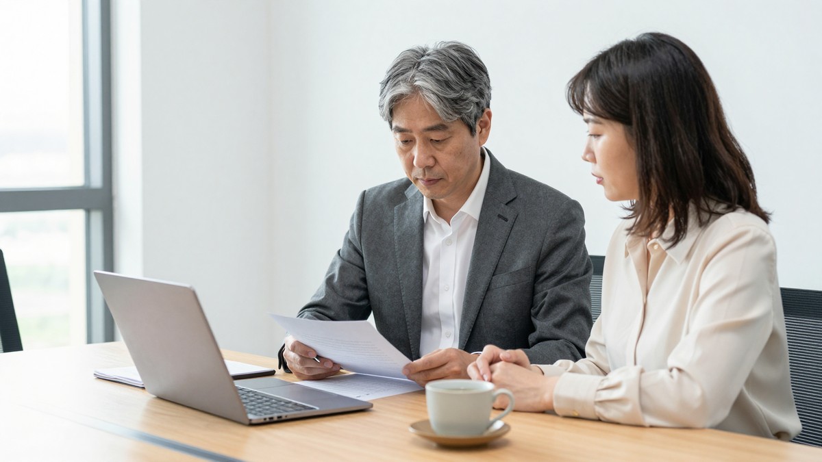 계약서의 산출물 조항을 함께 검토하는 발주사와 개발사