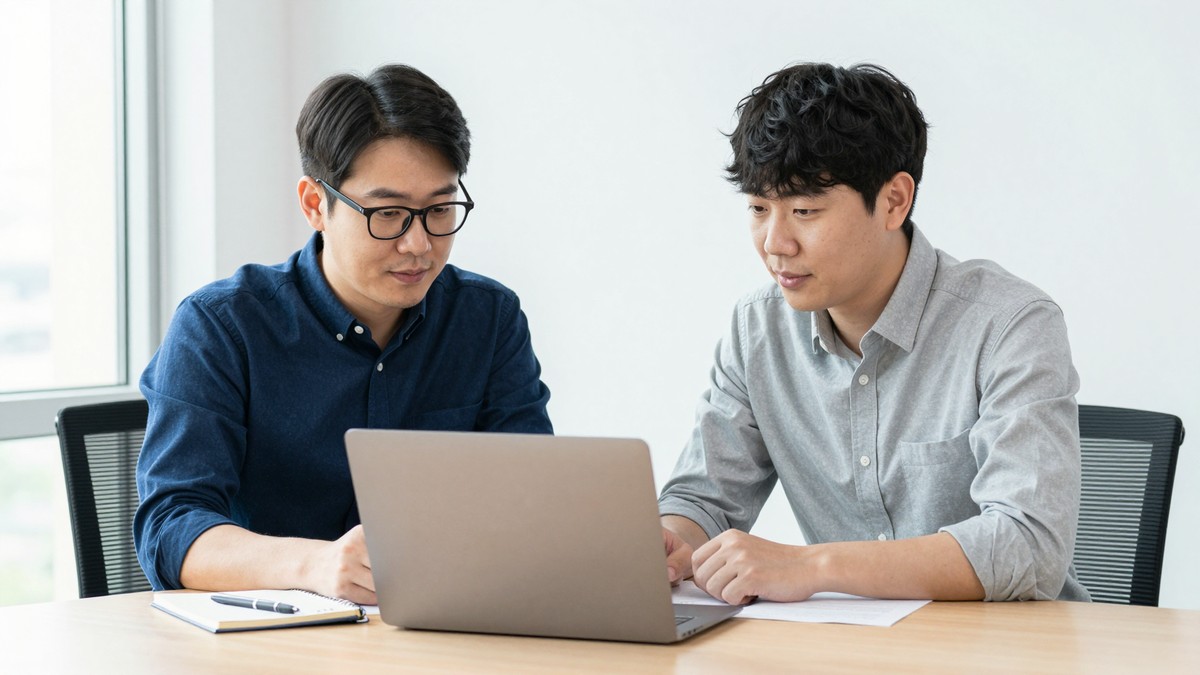 월별 예산 흐름을 그래프로 비교하며 상의하는 두 사람