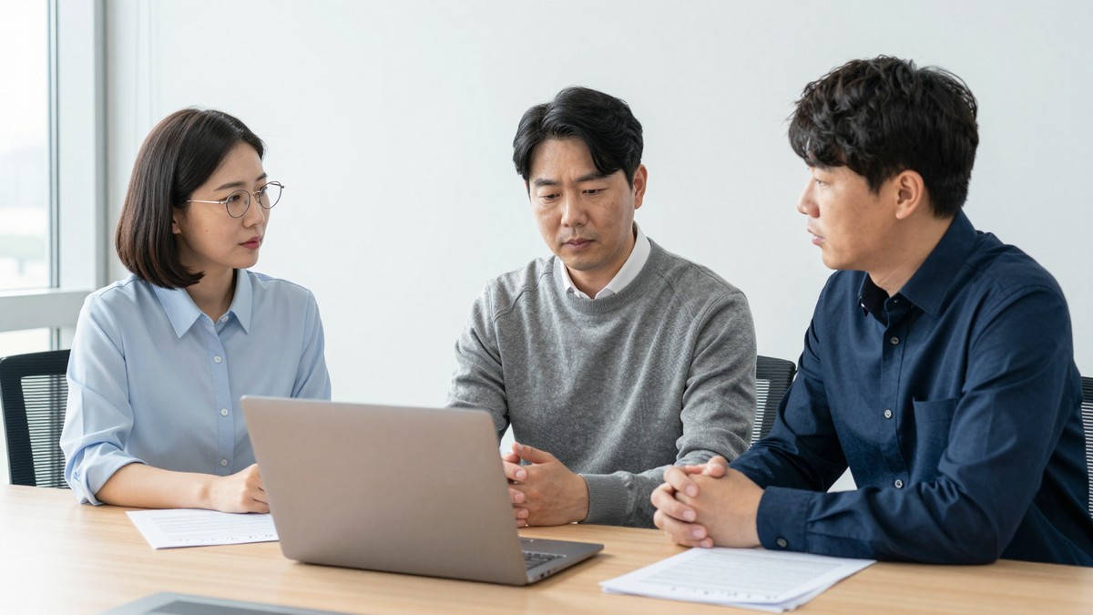 검수와 책임 범위를 따지며 계약 조건을 조율하는 모습