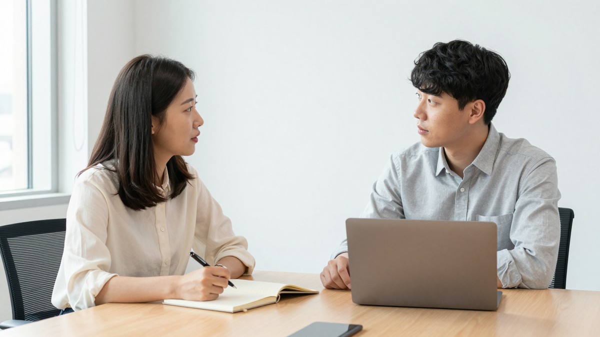 발주 담당자와 개발팀이 요구사항을 함께 정리하는 킥오프 미팅 장면