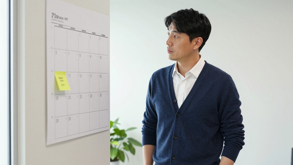 벽 달력에 협약 종료일과 개발 납품일이 서로 다른 색으로 표시된 사무실